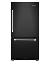 Maytag Refrigerator. 33 in. W 22.1 cu. ft. Bottom Freezer Refrigerator in Black with Stainless Steel Handles MBF2258DEE