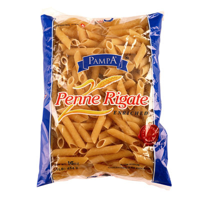 Pampa Imported Enriched Penne Rigate Noodles 16 Ounce Bag - TRANSNATIONAL FOODS, INC.