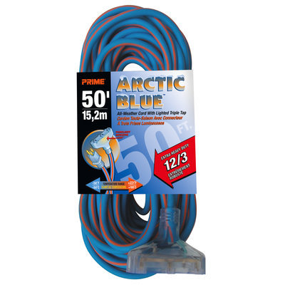 Prime Wire & Cable Prime Wire LT630830 Ultra Heavy Duty 50-Foot Triple Tap Artic Blue All-Weather TPE Extension Cord