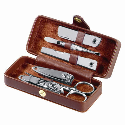 Royce Leather Framed Suede Lined Manicure Set, Black