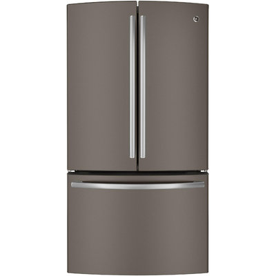 GE 35.75 in. W 23.1 cu. ft. French Door Refrigerator in Slate, Counter Depth PWE23KMDES