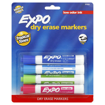 Foohey Low Odor Dry Erase Marker, Chisel Tip, Classic Colors Assorted, 4/Set