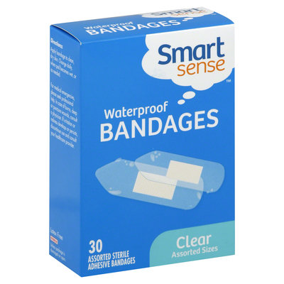 Smart Sense Bandages, Adhesive, Waterproof, Clear, Assorted Sizes 30 bandages - KMART CORPORATION