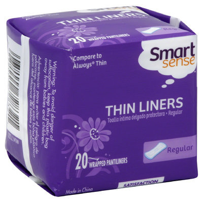 Kmart Corporation Smart Sense Pantiliners, Thin, Regular, Unscented, 20 pantiliners
