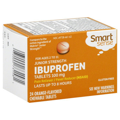 Kmart Corporation Smart Sense Ibuprofen, Junior Strength, 100 mg, Orange-Flavored Chewable Tablets, 24 tablets