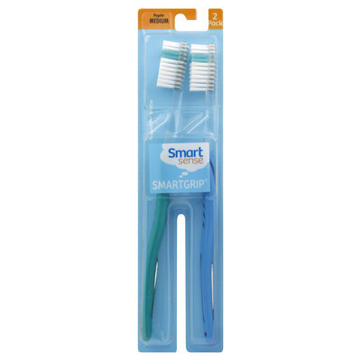Kmart Corporation Smart Sense Smart Grip Toothbrushes, Regular, Medium, 2 toothbrushes