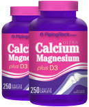 Piping Rock Calcium Magnesium Plus D3 2 Bottles x 250 Coated Caplets