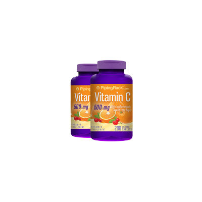 Piping Rock Vitamin C 500mg Bioflavonoid & Rose Hips 2 Bottles x 200 Capsules