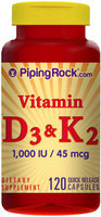 Piping Rock Vitamin D 3 and K 2 120 Capsules