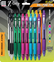 Zebra Pen Z-grip Retractable Ballpoint Pens - Medium Pen Point Type - 1mm Pen Point Size - Black, Blue, Fuschia, Light Green, Dark Green, Violet, Orange - 18 / Pack (zeb-22208)